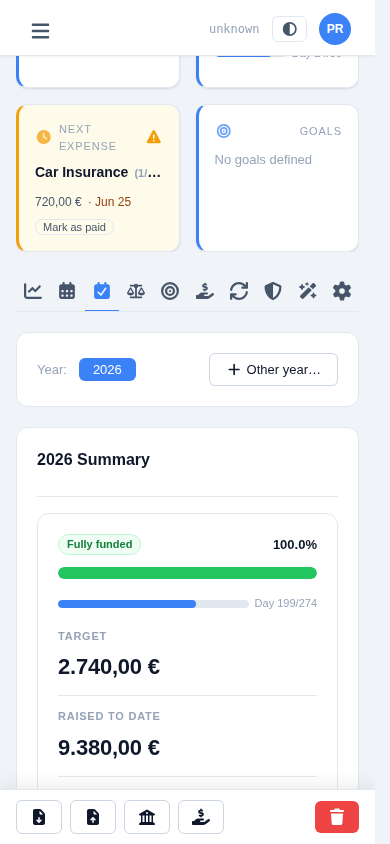 The same year summary and items list stacked on a phone screen