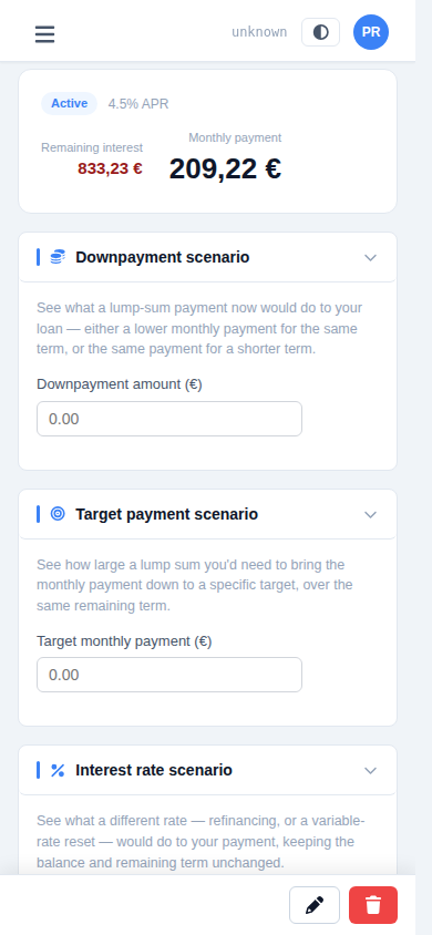 The loan detail page stacked on a phone screen