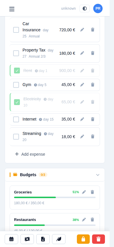 The same cycle editor stacked into a single column on a phone screen