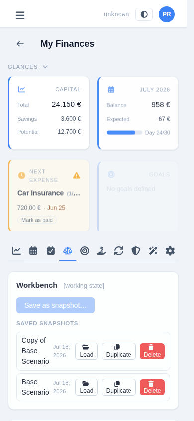 The Workbench summary strip and collapsed sections stacked on a phone screen